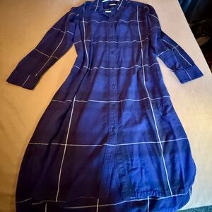 GAP L Navy Checkered Long Sleeve Dress